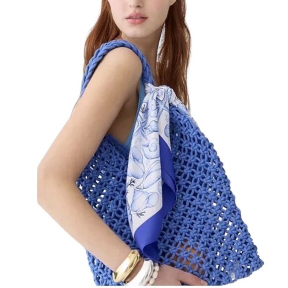 J.Crew Cadiz Hand-Knotted Rope Tote Bag NWT Brilliant Ocean Blue - Picture 2 of 6